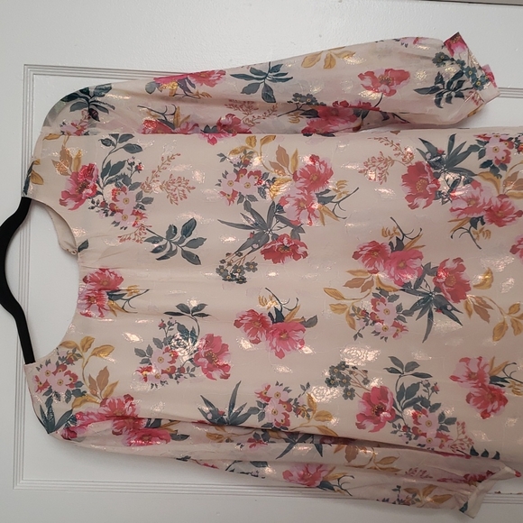 Loft Floral Metallic Shimmer Flounce Dress size 8 - Picture 3 of 5